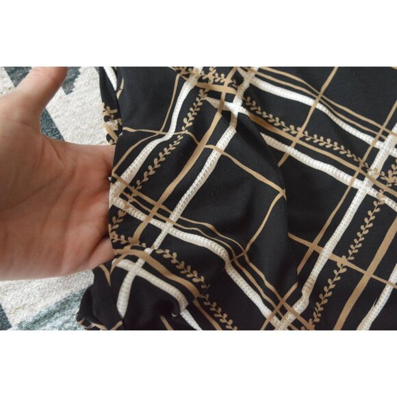 Apt. 9 Womens Black Tan Plaid A Line Dress Size L Polyester Spandex Blend - Picture 5 of 6